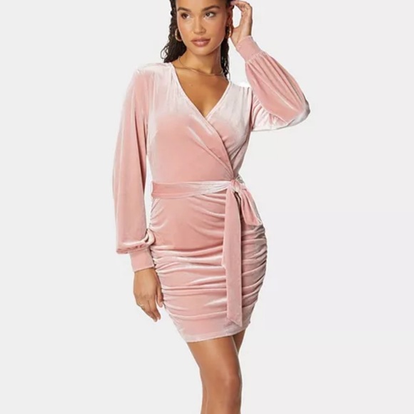 Bebe Pink Velvet Wrap Dress Size Large NEW - Picture 1 of 3